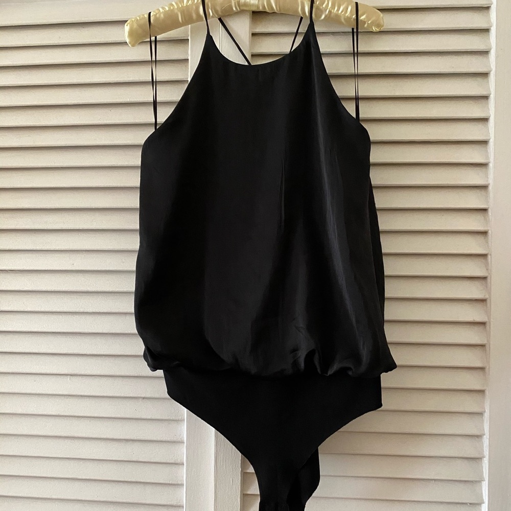 ZARA BLACK HALTER NECK SATIN BODYSUIT CAMISOLE Large